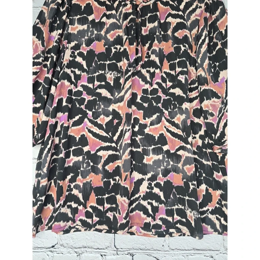 Evereve Blouse Large L Abstract Floral Print Ruffle High Neck Short Sleeve Top - Picture 3 of 10